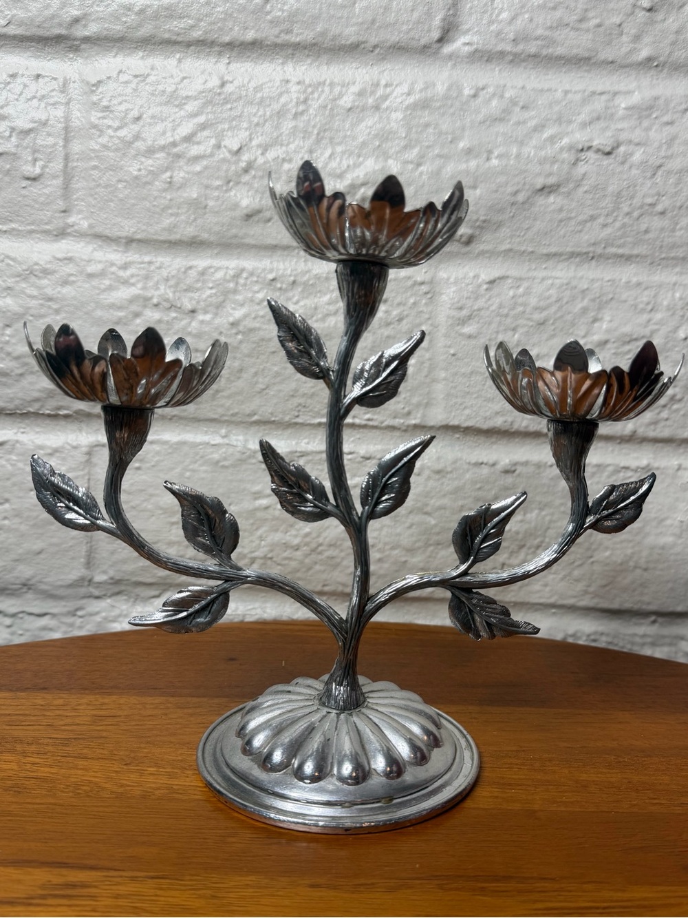 FaroyTulip Candle Holders Triple Votive Metal Glass Candlesticks 1960s
